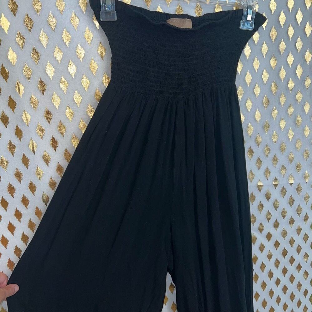 Tube top jumpsuit smocked flowy black Miss Tina size 4